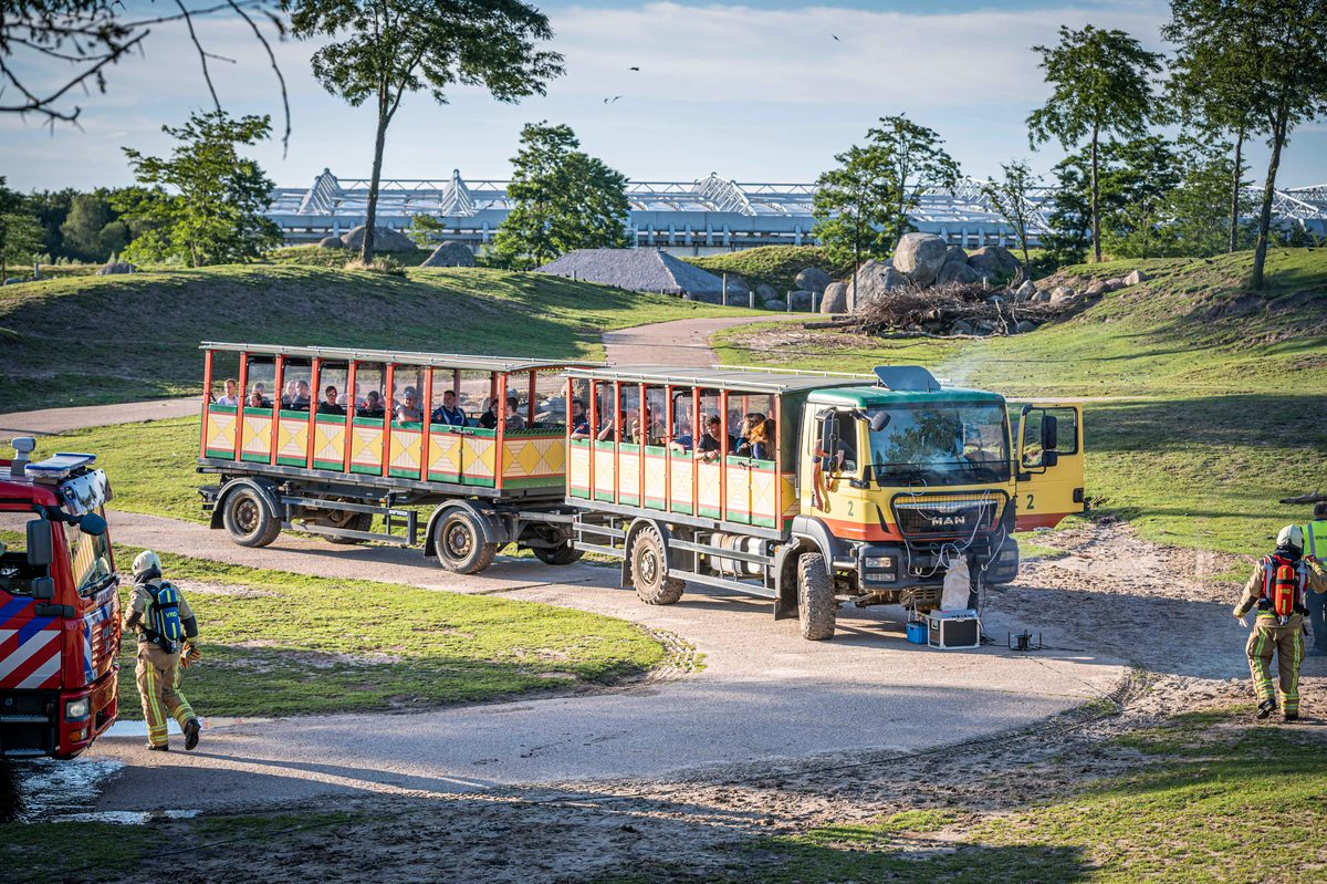 In een safari-truck is brand uitgebroken, midden in het verblijf met wilde dieren. Dat is het scenario van een grootscheepse oefening tussen het Noodhulpteam van het Rode Kruis, de brandweer en de BHV-organisatie van dierenpark Wildlands. Tientallen gewonden moesten door de hulpdiensten worden opgevangen en behandeld.