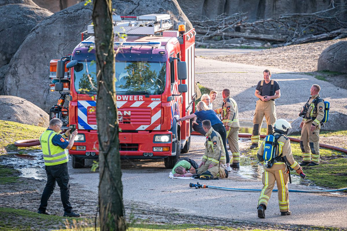 In een safari-truck is brand uitgebroken, midden in het verblijf met wilde dieren. Dat is het scenario van een grootscheepse oefening tussen het Noodhulpteam van het Rode Kruis, de brandweer en de BHV-organisatie van dierenpark Wildlands. Tientallen gewonden moesten door de hulpdiensten worden opgevangen en behandeld.