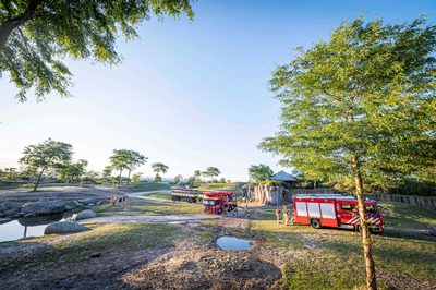In een safari-truck is brand uitgebroken, midden in het verblijf met wilde dieren. Dat is het scenario van een grootscheepse oefening tussen het Noodhulpteam van het Rode Kruis, de brandweer en de BHV-organisatie van dierenpark Wildlands. Tientallen gewonden moesten door de hulpdiensten worden opgevangen en behandeld.